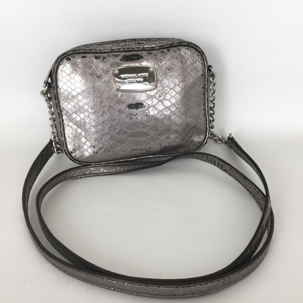Michael Kors Python Snakeskin Mini Crossbody Bag Purse Gray Silver Pewter Edgy